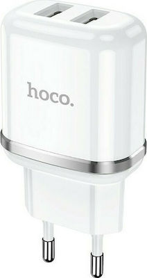 Hoco Charger Without Cable with 2 USB-A Ports 12W White (N4 Aspiring)