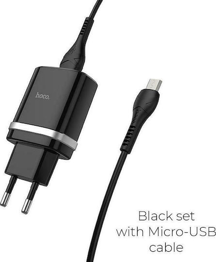 Hoco Φορτιστής με Θύρα USB-A και Καλώδιο micro USB 18W Quick Charge 3.0 Μαύρος (C12Q Smart)
