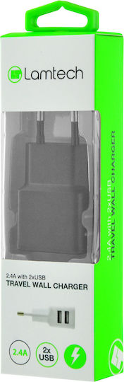 Lamtech Charger Without Cable with 2 USB-A Ports Blacks (LAM020748)