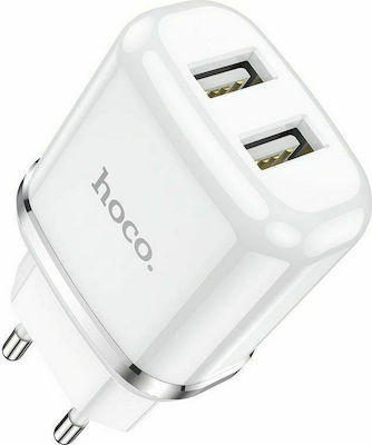 Hoco Ladegerät mit 2 USB-A Anschlüsse und Kabel Micro-USB Weißs (N4 Aspiring)