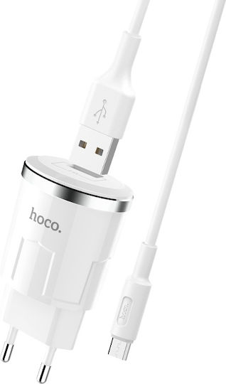 Hoco Charger with USB-A Port and Cable micro USB White (C37A Thunder Power)