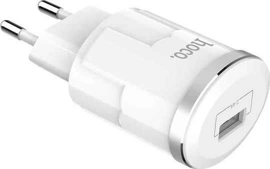 Hoco Charger with USB-A Port and Cable micro USB White (C37A Thunder Power)