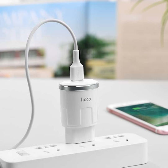 Hoco Charger with USB-A Port and Cable micro USB White (C37A Thunder Power)