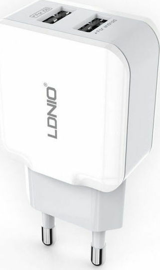 Ldnio Încărcător Fără Cablu cu 2 Porturi USB-A Albς (A2202)