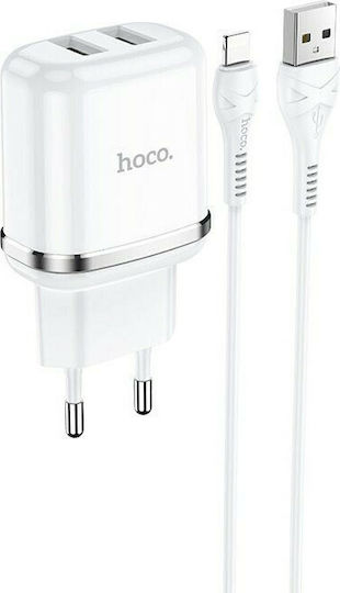 Hoco с 2 USB-A порта и кабел Lightning Бял (N4 Aspiring)