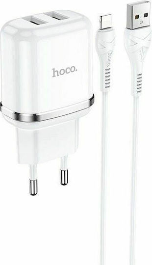 Hoco с 2 USB-A порта и кабел Lightning Бял (N4 Aspiring)