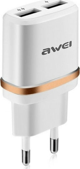 Awei Ladegerät ohne Kabel mit 2 USB-A Anschlüsse Golds (C-930)