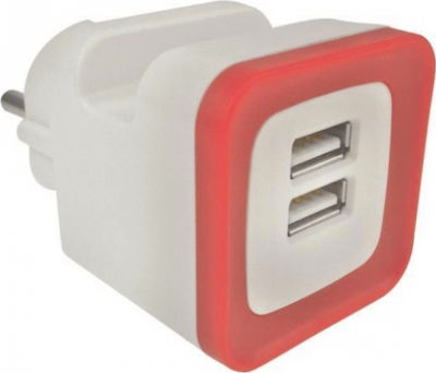 Φορτιστής Χωρίς Καλώδιο με 2 Θύρες USB-A Κόκκινος (147-09001)