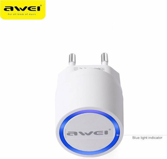 Awei Φορτιστής με 2 Θύρες USB-A και Καλώδιο micro USB Λευκός (C-900)