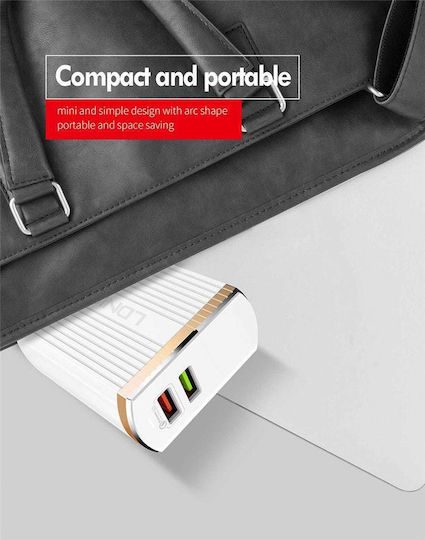 Ldnio Charger with 2 USB-A Ports and Cable micro USB 30W Quick Charge 3.0 Whites (A2502Q)