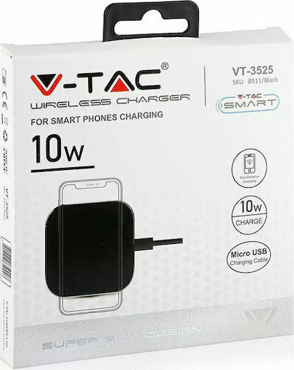 V-TAC Ασύρματος Φορτιστής (Qi Pad) 10W Μαύρος (VT-3525)