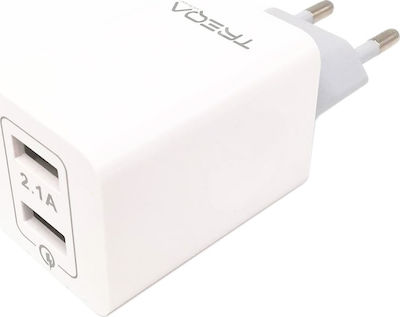 Treqa Încărcător Fără Cablu cu 2 Porturi USB-A Quick Charge 3.0 Albς (CH-613)