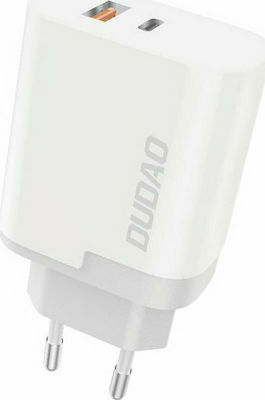 Dudao Charger Without Cable with USB-A Port and USB-C Port 22.5W Quick Charge 3.0 Whites (A6XSEU)