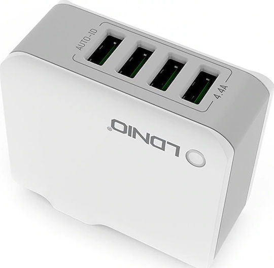 Ldnio Φορτιστής Χωρίς Καλώδιο με 4 Θύρες USB-A Λευκός (A4403 UK)