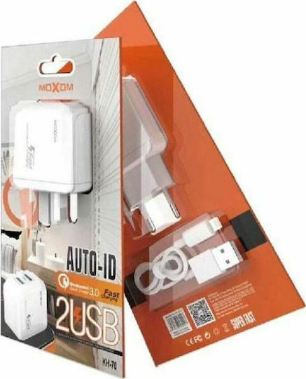 Moxom Charger with 2 USB-A Ports and Cable micro USB Whites (KH-70Y )