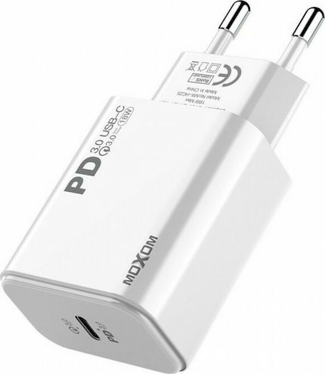 Moxom Mobile Phone Charger with USB-C Port and USB-C - Lightning Cable 18W Power Delivery White