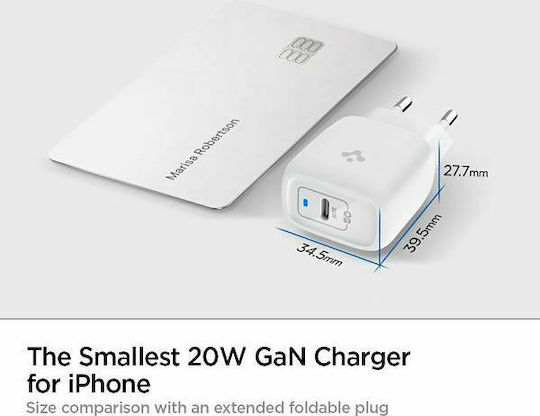 Spigen Incarcător Fără Fir GaN Cu Port USB-C 20W Livrarea Energiei Alb
