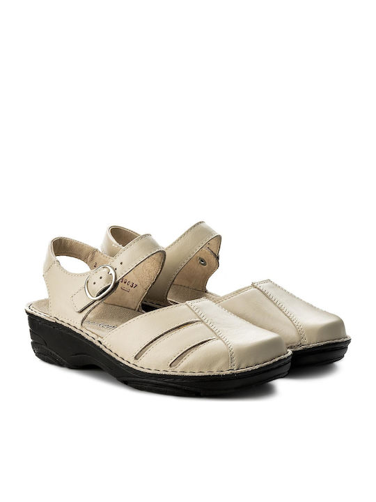 Birthe Leather Women's Flat Sandals Anatomic in White Color