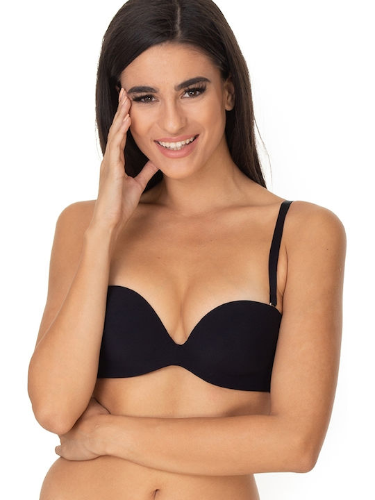 Secret Sense Μαύρο Strapless Σουτιέν με Ελαφριά Ενίσχυση & Μπανέλες