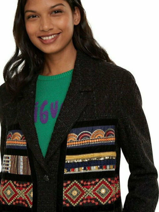 Boho Joya Women's Black Coat with Buttons