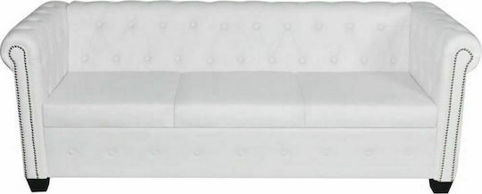 Chesterfield Dreisitzer Sofa Aus Künstliches Leder Weiß 200.5x76x70cm