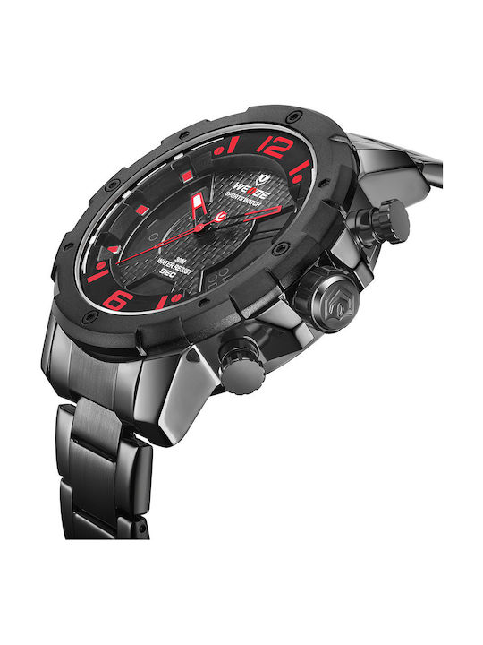 Weide Herrenuhr 46mm Batterie mit Schwarz Metallarmband
