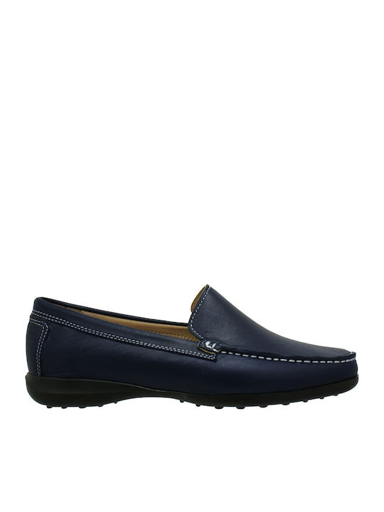 Leather Women's Moccasins in Navy Blue Color