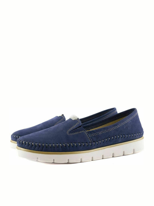 Boxer Leather Women's Loafers in Navy Blue Color