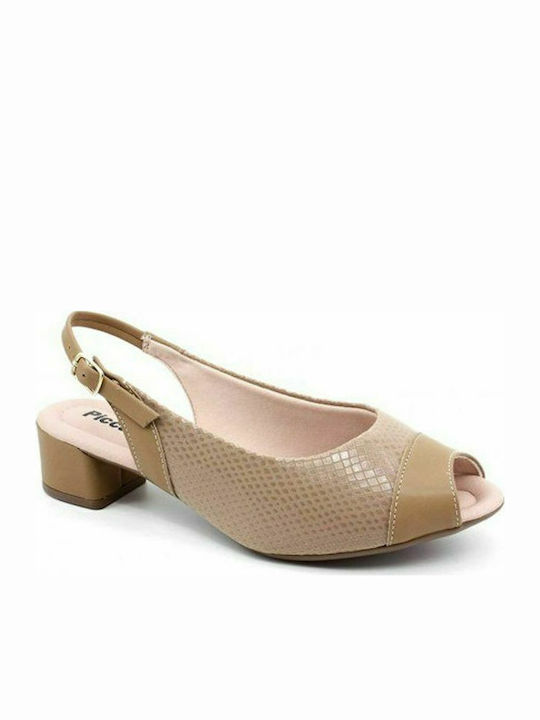 Piccadilly Anatomic Synthetic Leather Women's Sandals Beige with Low Heel