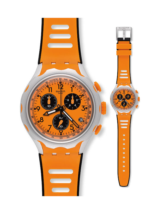 Swatch Uhr Chronograph mit Orange Kautschukarmband YYS4010