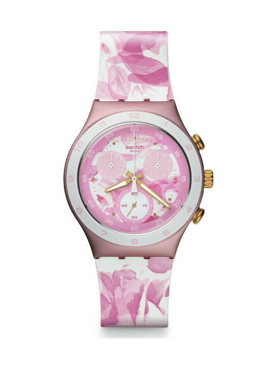 Swatch Uhr Chronograph mit Rosa Kautschukarmband