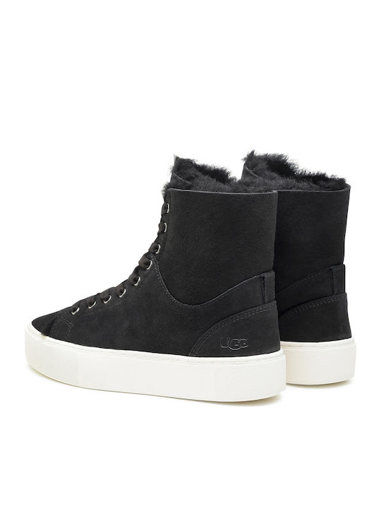 Beven Suede Γυναικεία Μποτάκια Αστραγάλου με Γούνα Μαύρα