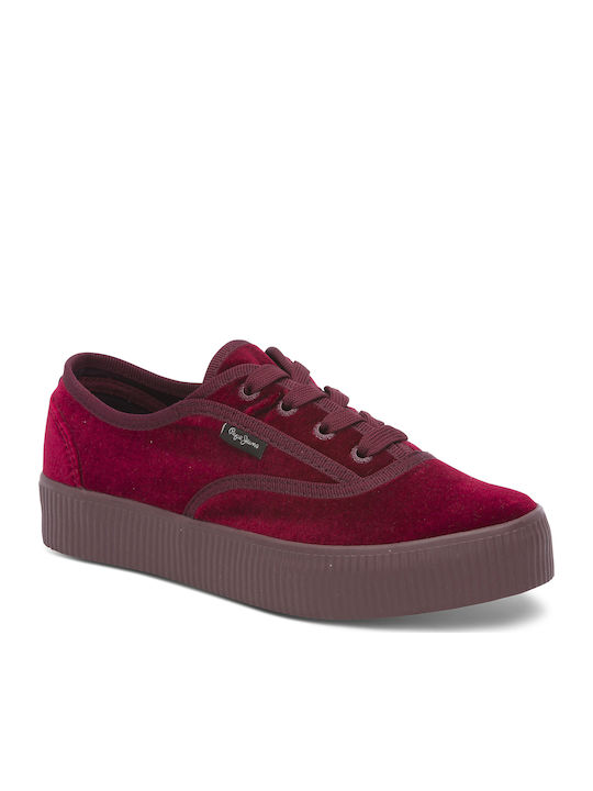 Pepe Jeans Hannah Velvet Flatforms Sneakers Burgundy