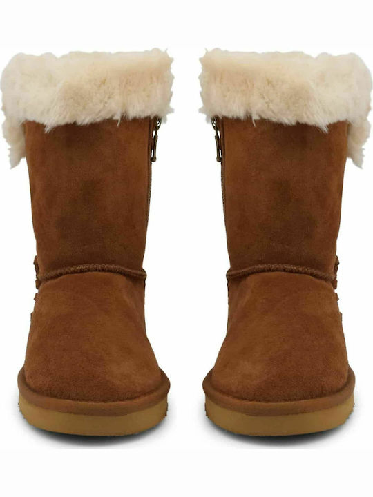 Wildleder Stiefeletten Damen mit Pelz Camel