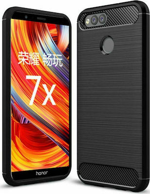 Hurtel Carbon Fiber Silicone Back Cover Durable Black (Honor 7X)