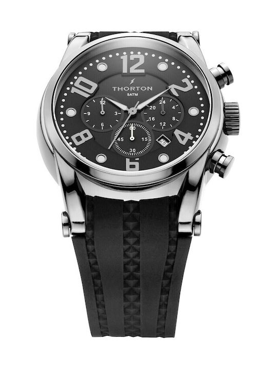 Thorton Ανδρικό Ρολόι 49mm Χρονογράφος Μπαταρίας με Μαύρο Καουτσούκ Λουράκι