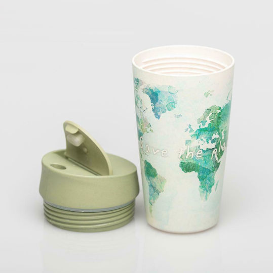 Chic Mic Bioloco Plant Deluxe Chic Mic Save the Planet Cană Bambus cu Capac Albă 420ml