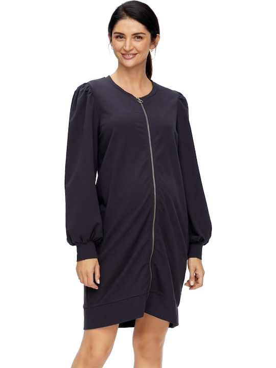 Winter Cotton Long Sleeve Maternity Mini Dress Navy Blue