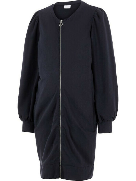 Winter Cotton Long Sleeve Maternity Mini Dress Navy Blue