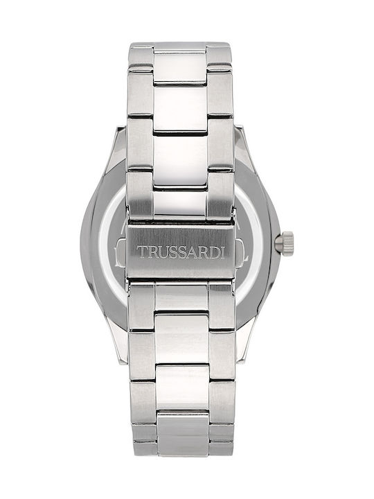 Trussardi T-Logo Herrenuhr 43mm Batterie mit Silbernem rostfreiem Stahlarmband