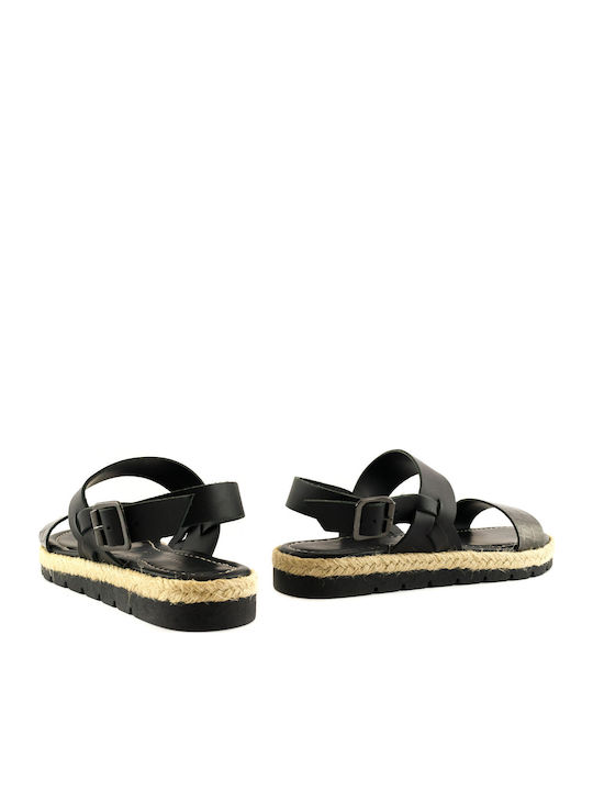 Leather Women's Flat Sandals in Black Color