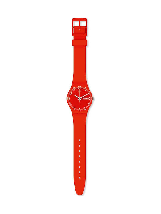 Swatch Swatch Damen Uhr mit Rot Kautschukarmband
