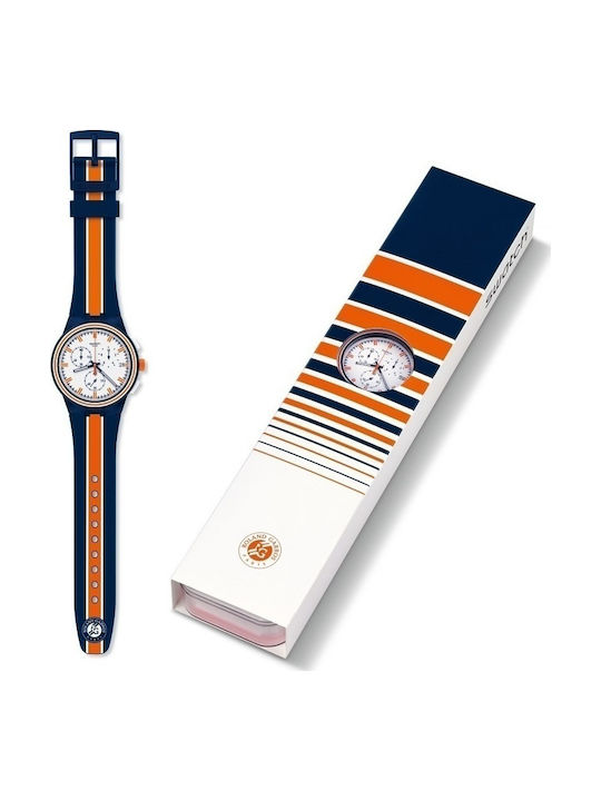 Swatch The Break Uhr Chronograph mit Blau Kautschukarmband