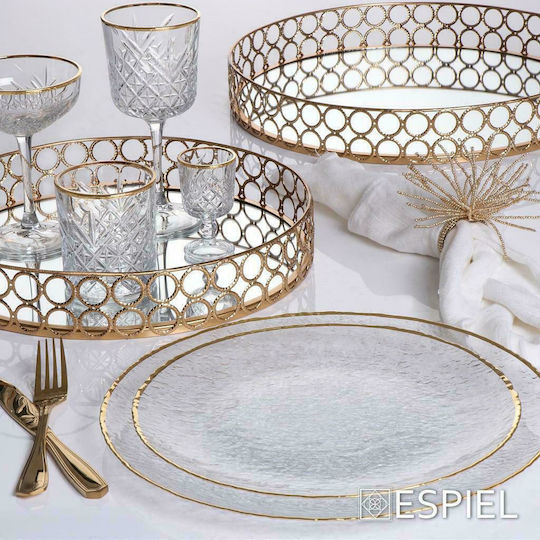 Espiel Round Glass Decorative Platter Kendo Gold 28x28x2cm