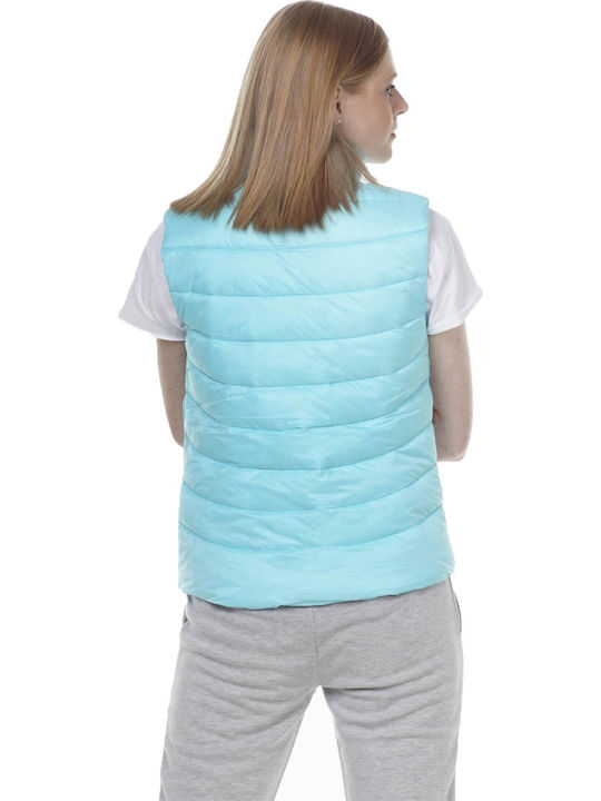 Body Action Women's Short Puffer Jacket for Spring or Autumn Turquoise