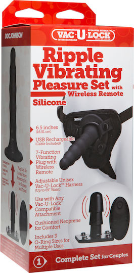 Doc Johnson Vac-U-Lock Ripple Vibrating Pleasure Set Gurtzeug mit Dildo 16.51cm und Vibration in Schwarz Farbe