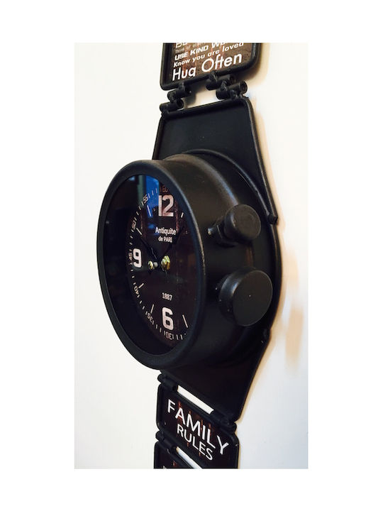 SP Souliotis Antikes Wanduhr Metallisch Schwarz 18x80cm