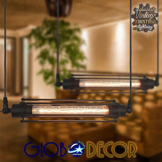 GloboStar Tube Висящо Осветително Тяло Черен Rail с Цокъл E27 43x11см.