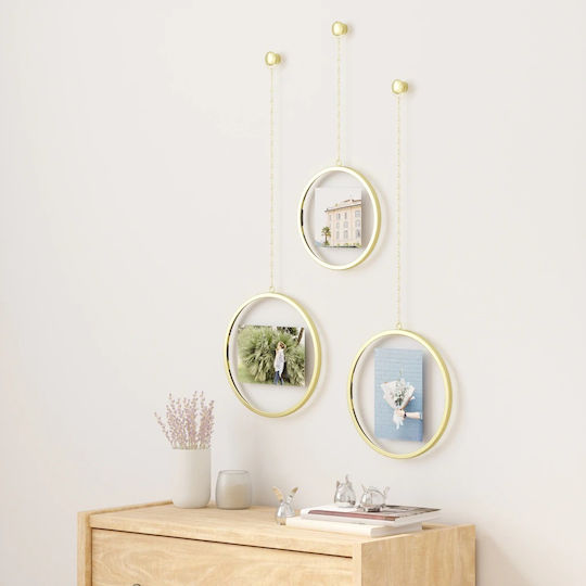 Umbra Fotochain Multi Wandmontage 3-Positionen Metallisch mit Gold Rahmen 3 Stück