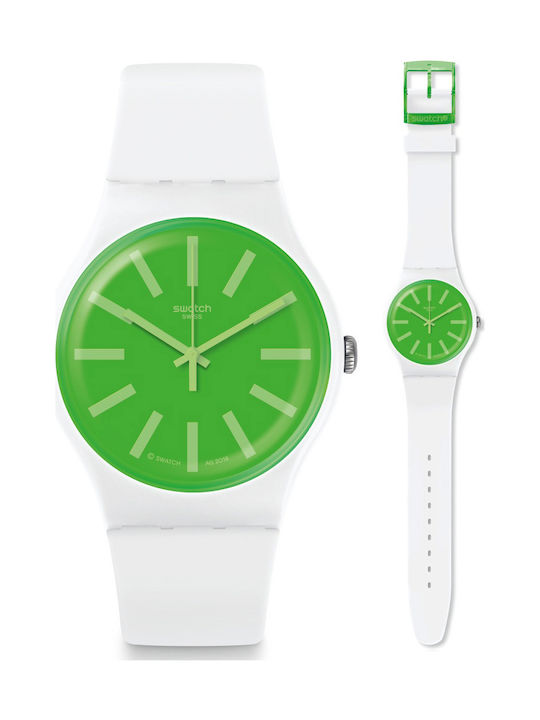 Swatch Grassneon Watch with White Rubber Strap